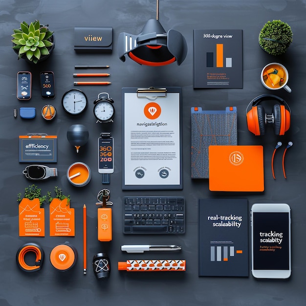 Photo a table full of different items including orange and black