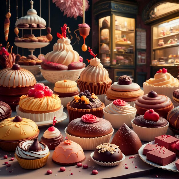 a table full of different types of desserts including one with the name quot on it