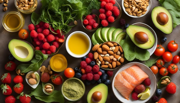 a table full of food including a bowl of fruit and nuts