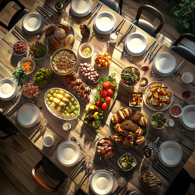 Photo a table full of food including fruits vegetables and fruits