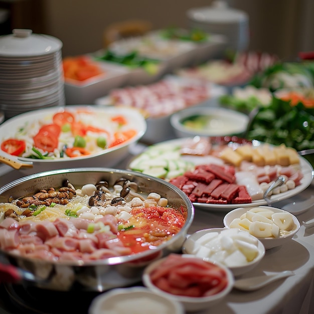 Photo a table full of food including meat vegetables and meat