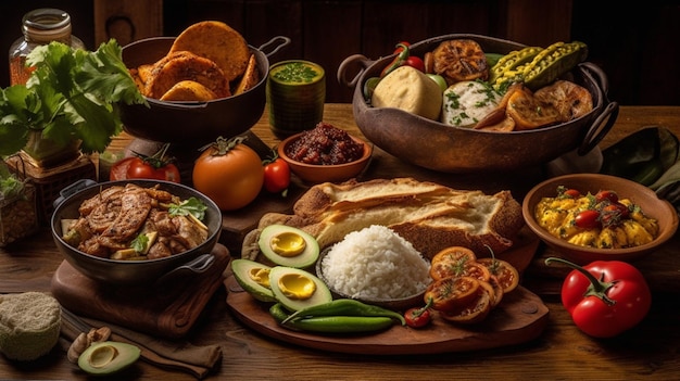 A table full of food including a plate of food.