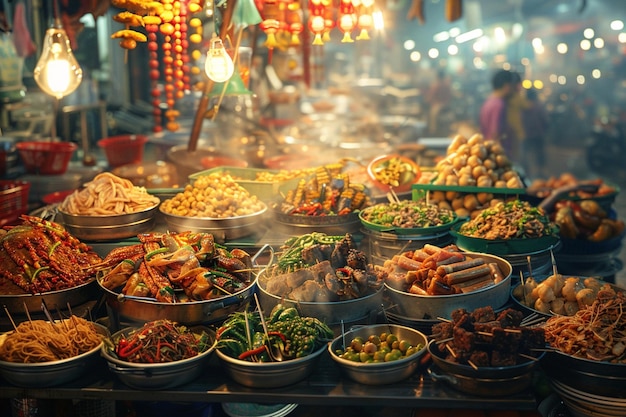 a table full of food including rice vegetables and other foods