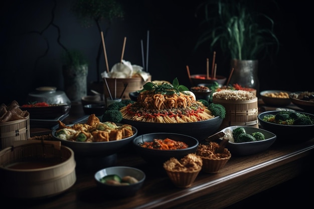 A table full of food including a variety of dishes including a variety of food.