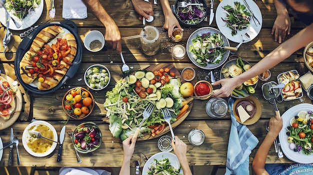 Photo a table full of food including a variety of food including salads salads and a salad