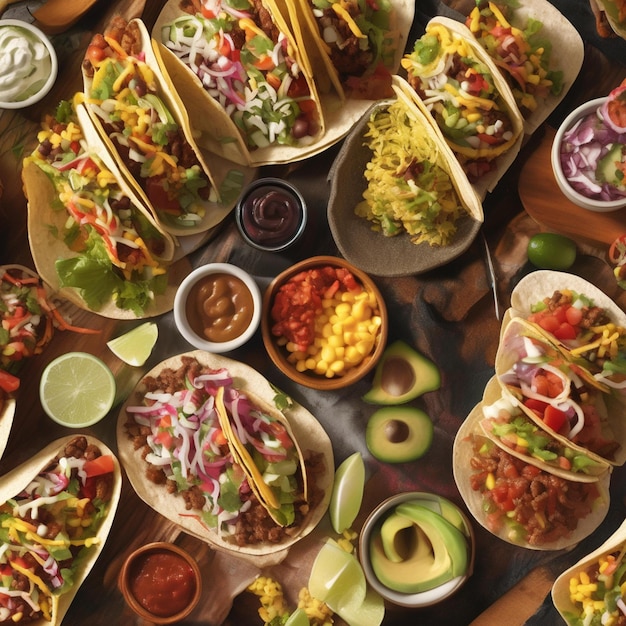 a table full of food including a variety of food items