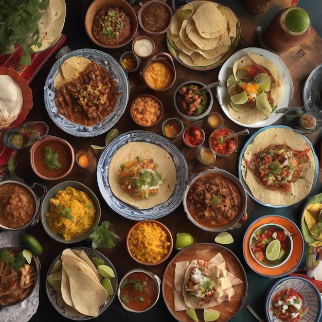 a table full of food including a variety of food