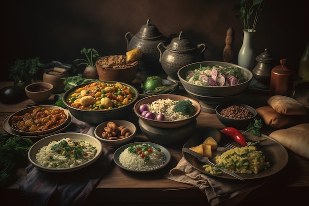 A table full of food including a variety of food.