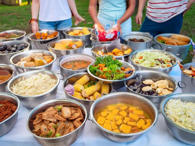 a table full of food including a variety of foods including one that says quot food quot