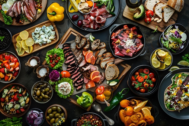 Photo a table full of food including a variety of fruits and vegetables