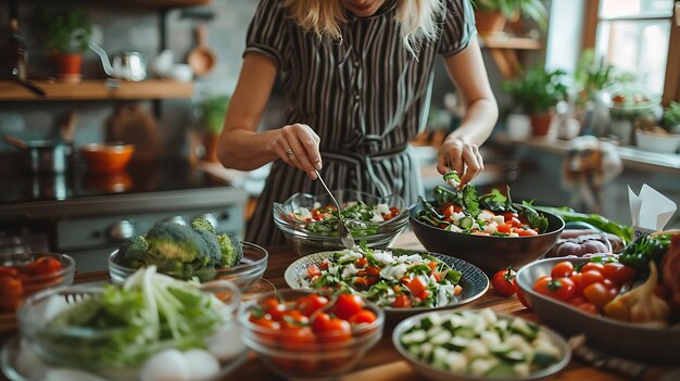 Photo table full of fresh vegetables seasonal and farmer or seller or woman at home