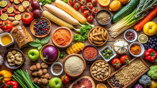 a table full of fruits and vegetables including corn corn and other vegetables