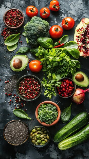 Photo a table full of vegetables and fruits