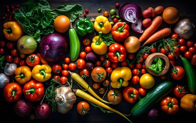 A table full of vegetables including one that says'organic '