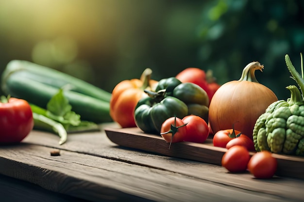 A table full of vegetables including a pumpkin, zucchini, and green onions.