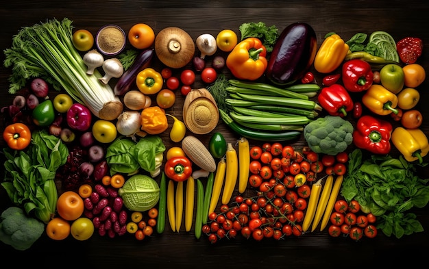 A table full of vegetables including a variety of fruits and vegetables.