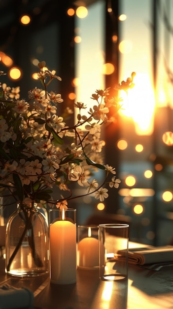 A table is adorned with a vase filled with fresh white flowers adding elegance to the space