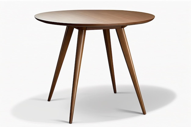 The table is a retro round wood design and it dates back to the 1960s Isolated on white background