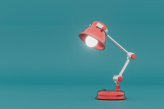 Table lamp with a bulb on a turquoise background copy paste copy space 3D render