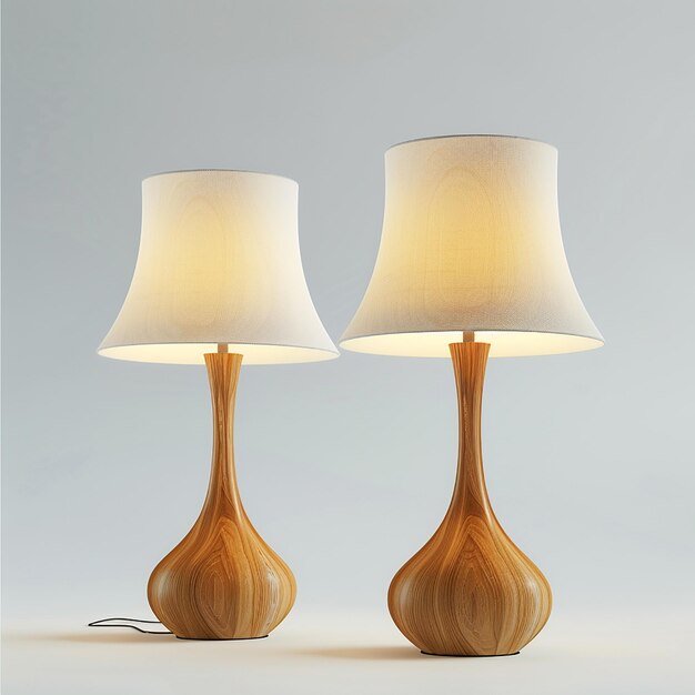 Photo table lamps on white background with natural wood