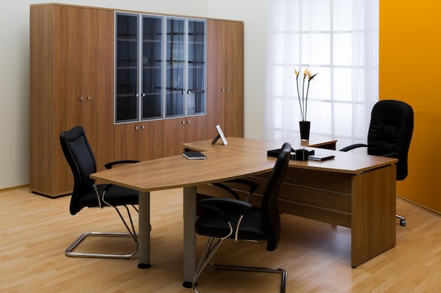 Table and leather chairs