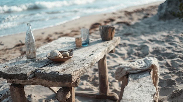 Photo table med of wood beach mood photography style