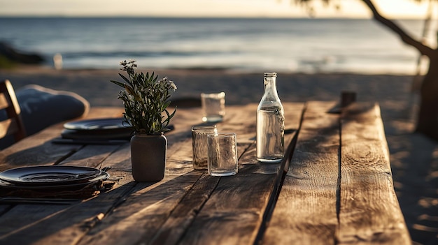 Photo table med of wood beach mood photography style