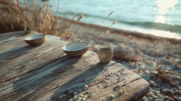 Photo table med of wood beach mood photography style