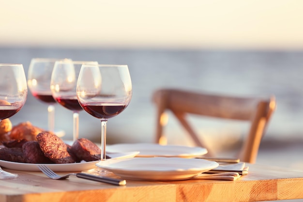 Table served for barbecue party outdoors