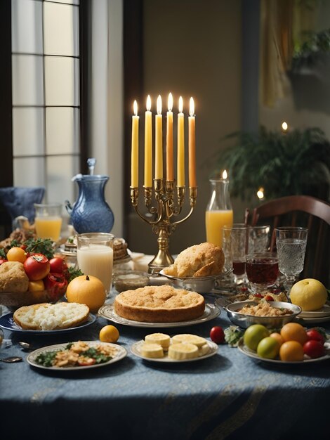 Table served for hanukkah dinner