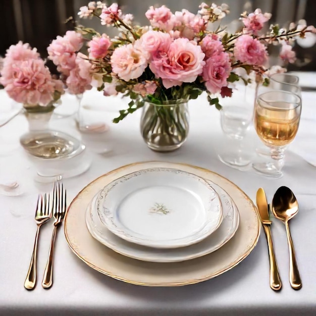 a table set for two with a plate and two forks