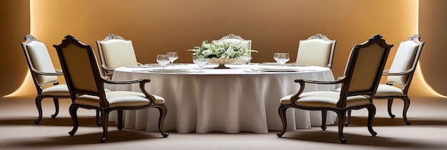 Photo a table set for a wedding reception with a white tablecloth and two chairs