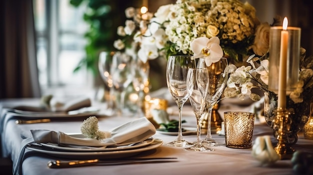 a table set for a wedding with flowers and candles.