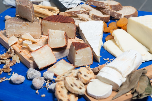 table set with various foods for breakfast or snack