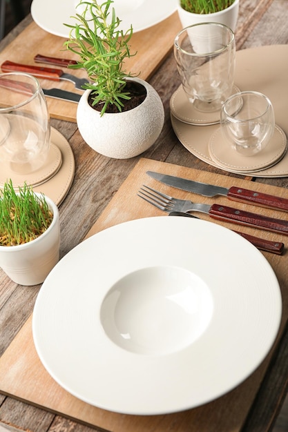 Table setting for dinner in vegetarian cafe