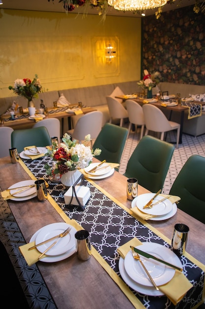 Table setting for an event in a stylish restaurant