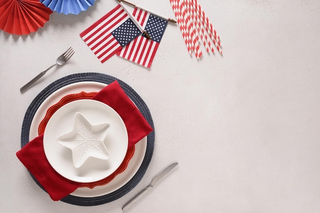 Table setting for Independence Day on white