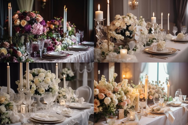 Table setting at a luxury wedding and Beautiful flowers on the table