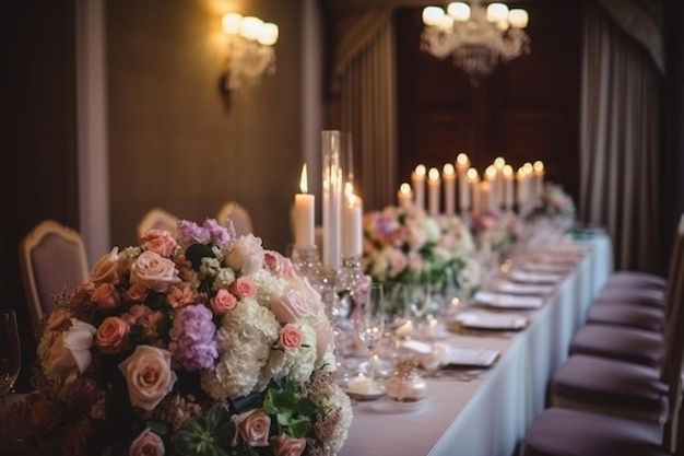 Table setting at a luxury wedding and Beautiful flowers on the table