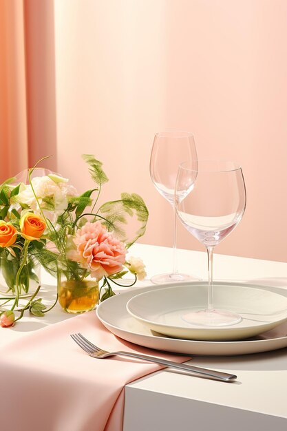 table setting in pastel colors