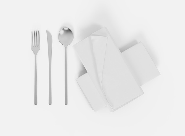 Table Setting Set Mockup Isolated Napkins and Cutlery 3d Rendering