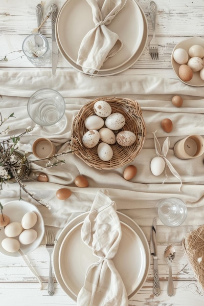 Table Setting With Plates and Bowls of Eggs