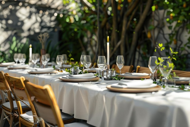 A table setup in a yard for a charming wedding