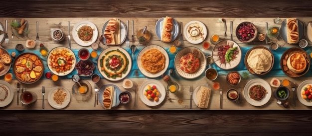 Photo a table spread with delicious dishes for a grand feast