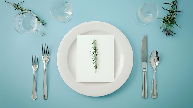 Photo a table template mockup set for a wedding reception with a white plate and silverware