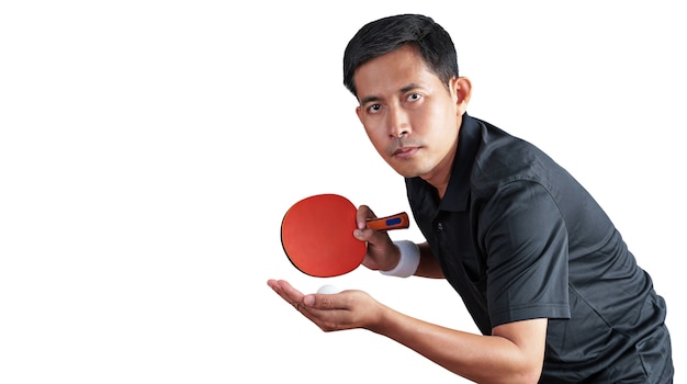 Table tennis player with ball isolated on white background