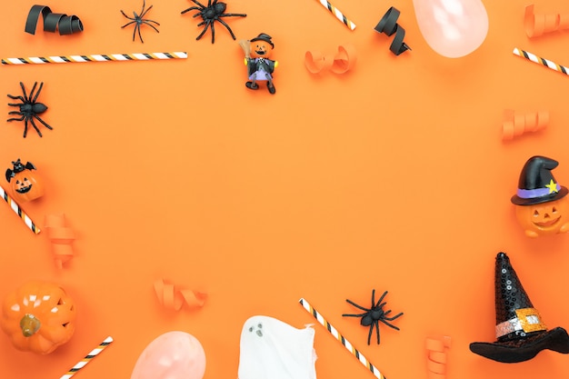 Table top view aerial image of decoration Happy Halloween day background concept.