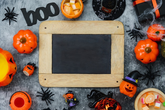 Table top view aerial image of decoration Happy Halloween day background 