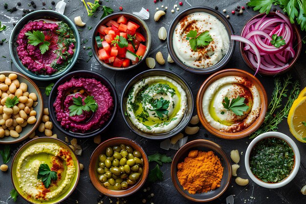 A table topped with bowls of different types of food