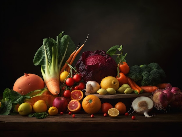 A table topped with lots of different types of fruits and vegetables Generative AI image